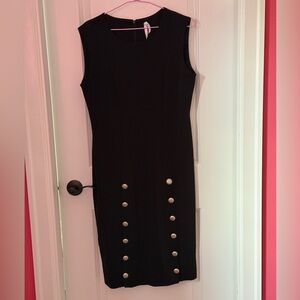 Elegant Black Sleeveless Dress with Button Accents